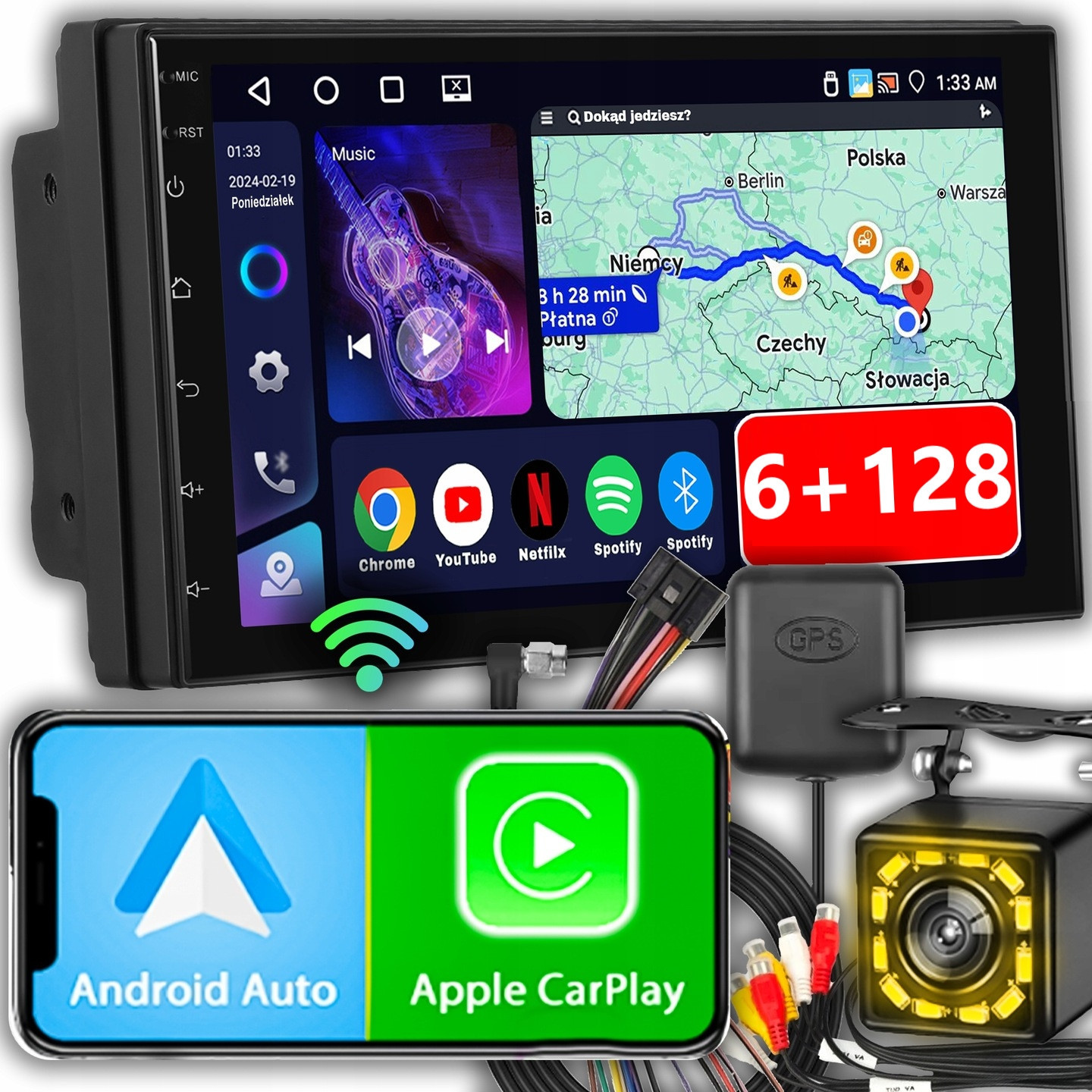 2DIN Android Auto Carplay 6GB Ram Rds Fm 7 Palců Navigace