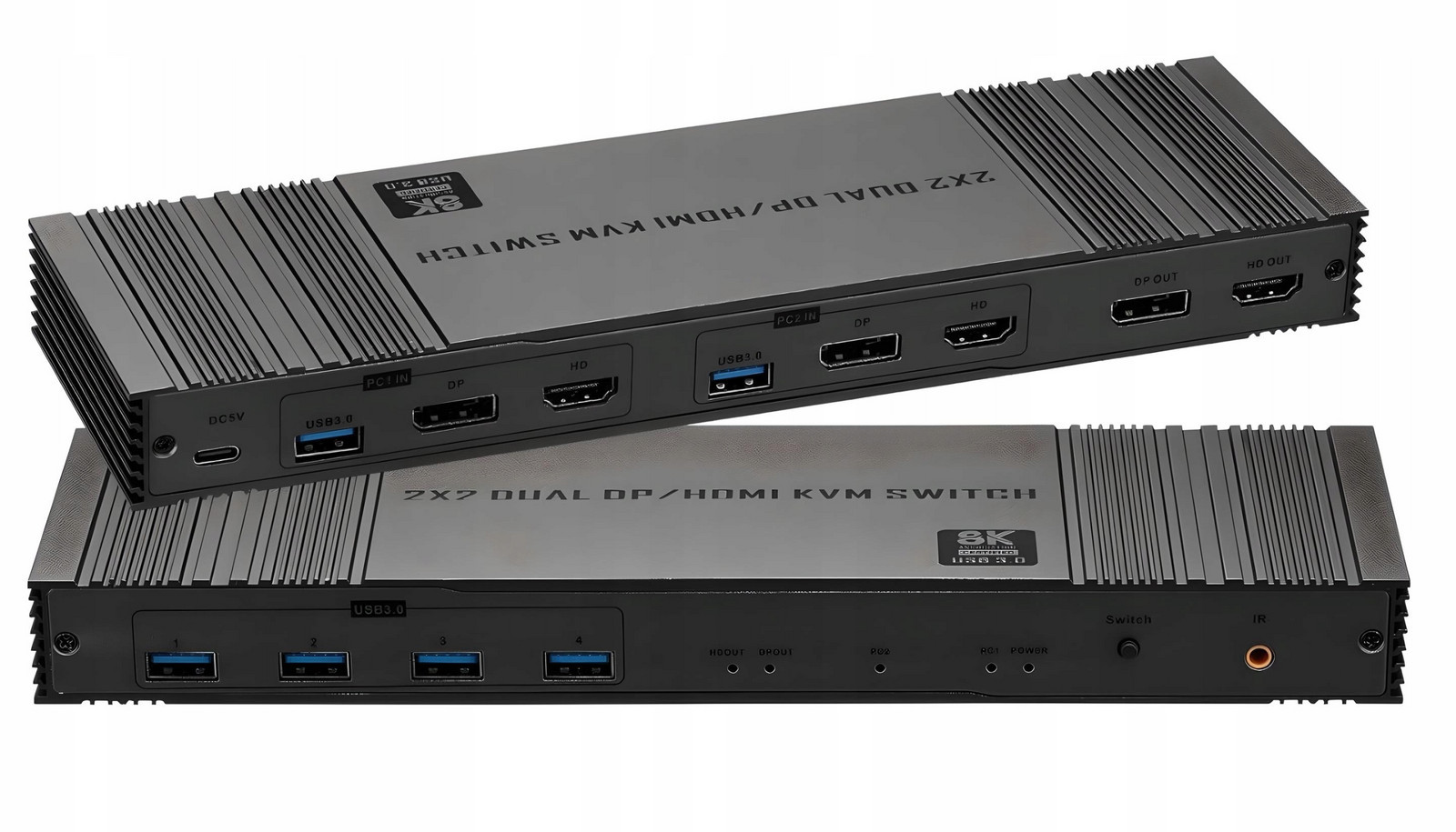 Kvm Switch Hdmi Dp 2x2 Konzole Přepínač Displayport 2 Monitory 4xUSB 3.0