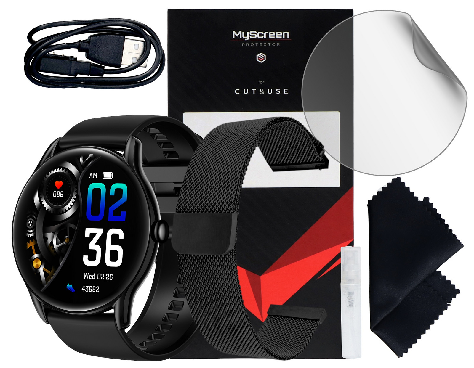 Chytré Hodinky GlacierX Sphere 360x360 Zdraví Menu PL+Mesh náramek+Ochrana