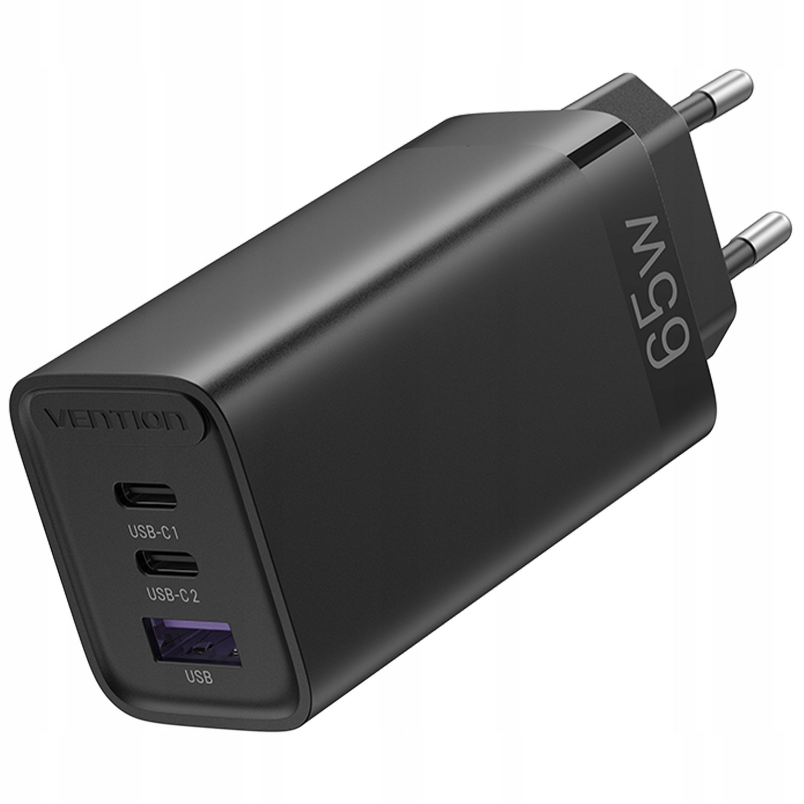 Vention Tříportová síťová nabíječka 2x Usb-c Usb Napájecí adaptér Qc Pd GaN 65W