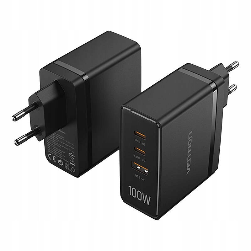 Nabíječka do sítě Vention FEGB0-EU 2xUSB-C 1xUSB-A 100W/100W/30W GaN (černá