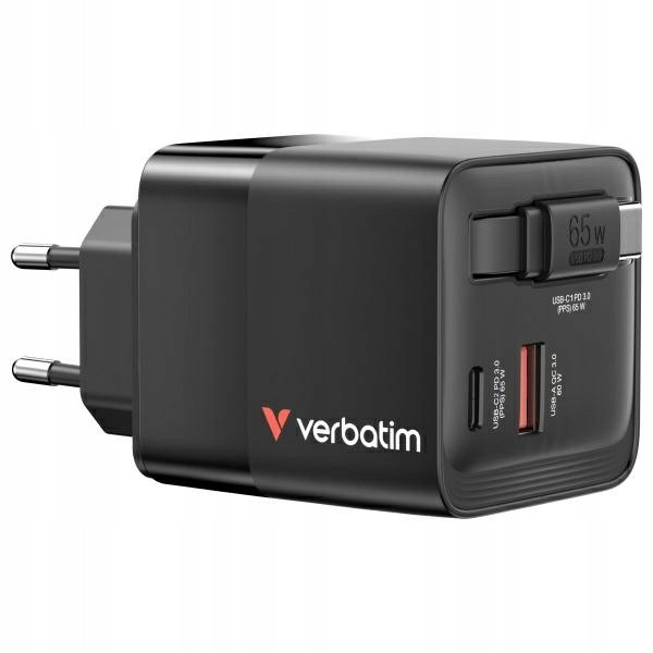 Síťová Nabíječka Verbatim Gan 65W 2XUSB-C 1XUSB-A Adaptér Eu/uk/us