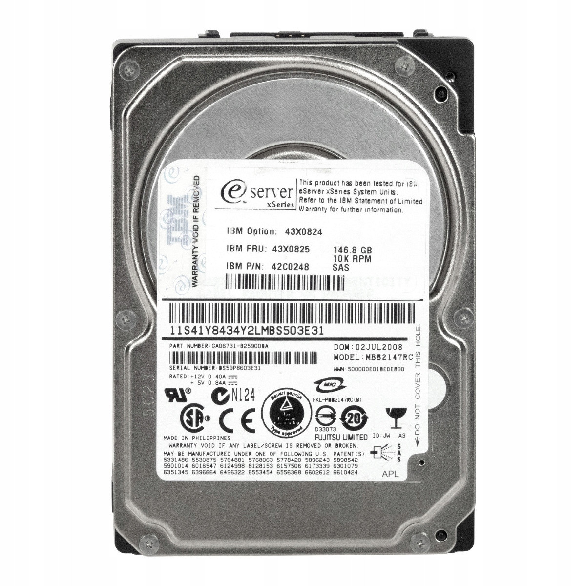 Ibm 43X0825 42C0248 146GB 10K Sas 2,5'' MBB2147RC