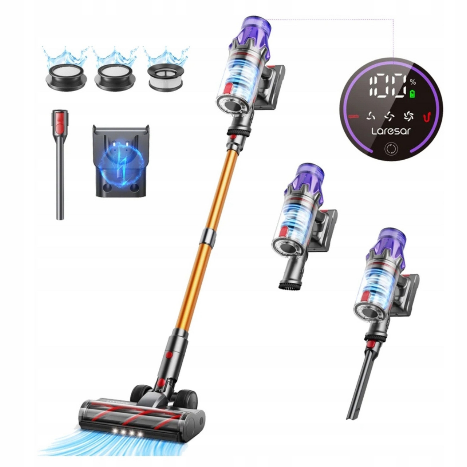 Vysavač Bezdrátový 3 Vyměnitelné Nástavce Ruční Vertikální s Hepa filtry