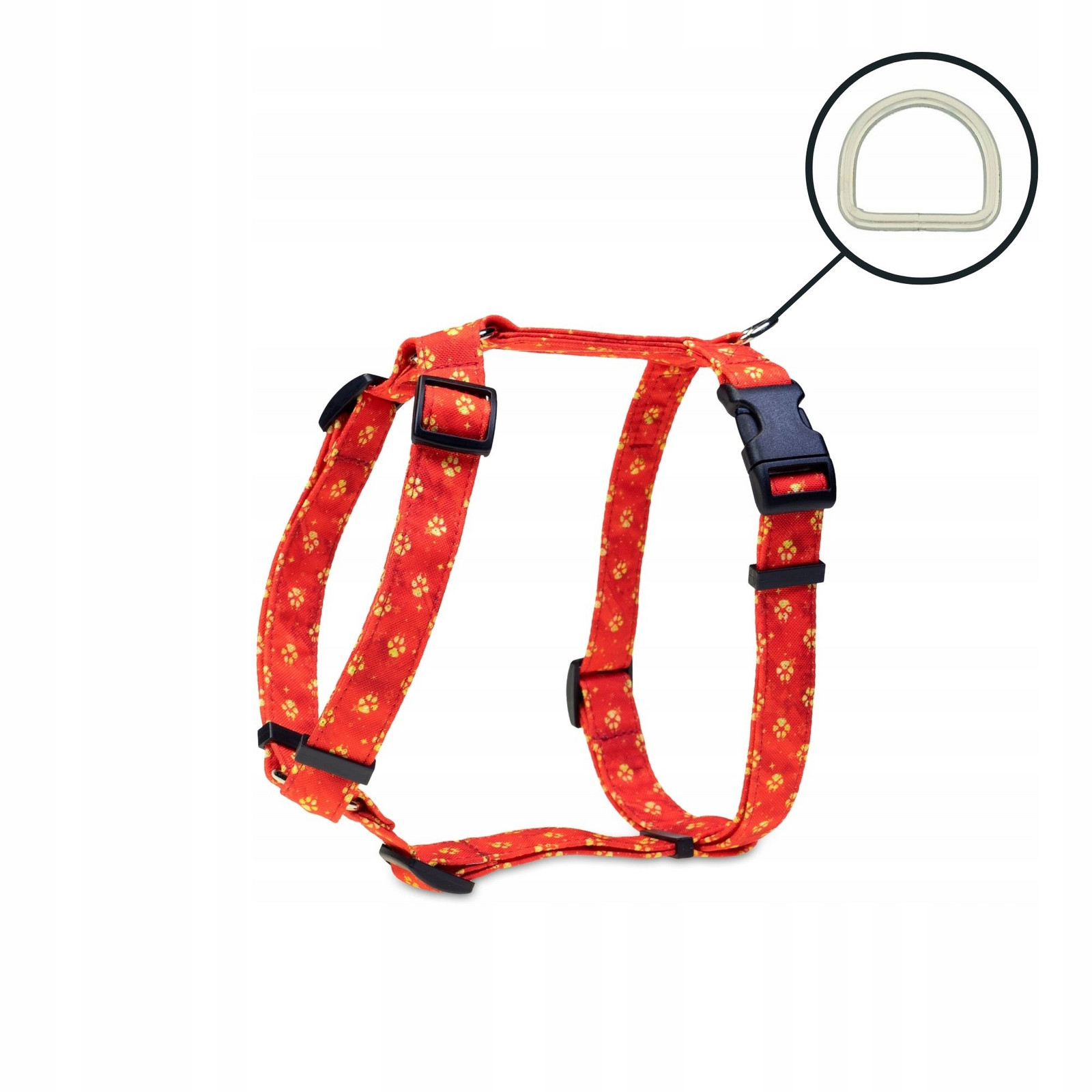 Postroj guard vycházkový pro velkého psa červené zlaté tlapky L XL