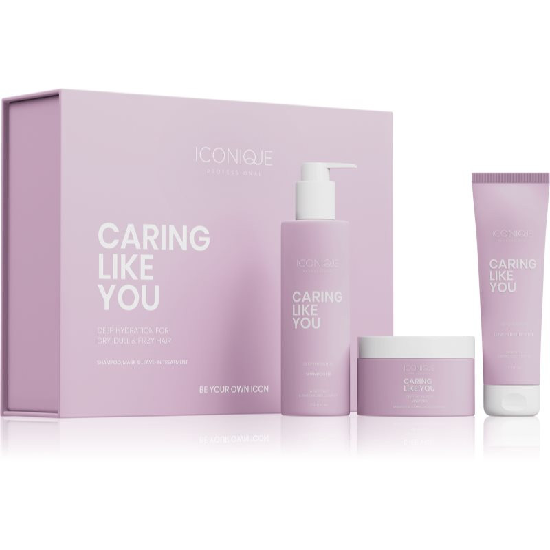 ICONIQUE Professional CARING LIKE YOU Deep Hydration Set: Shampoo 250 ml, Leave-in treatment 150 ml, sada pro suché a poškozené vlasy