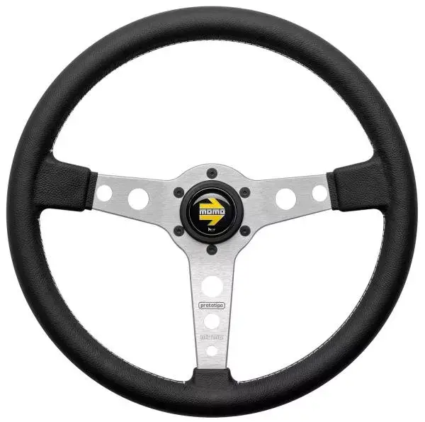 Volant Momo Prototipo 370mm - černý/stříbrný - kůže