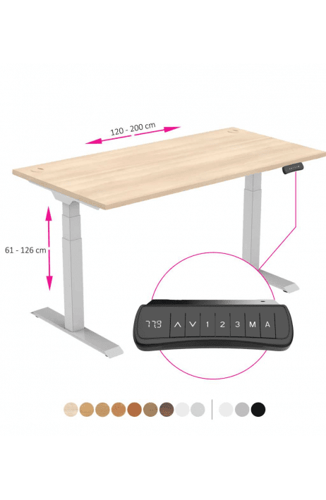 ERGO výškově nastavitelný stůl SKY akát / šedá šířka 1200-2000mm