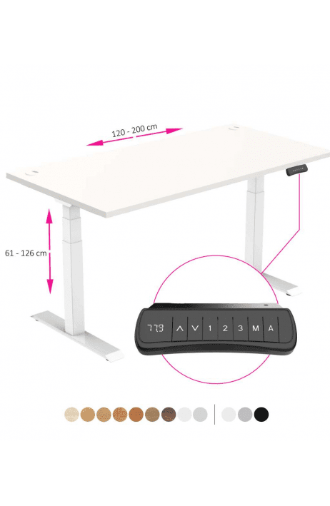ERGO výškově nastavitelný stůl SKY bílá / bílá šířka 1200-2000mm