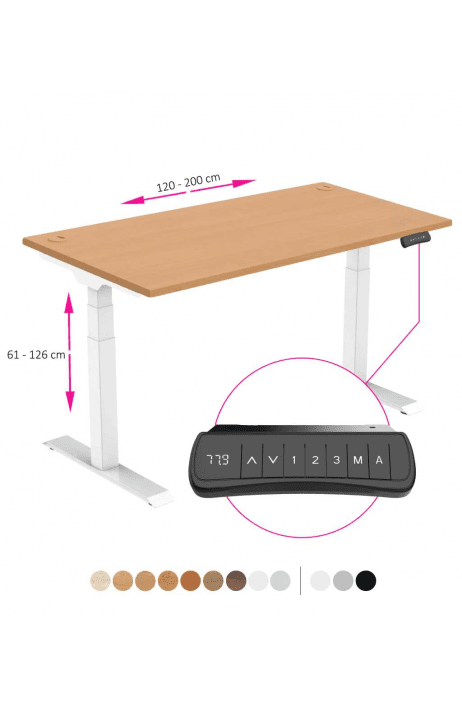ERGO výškově nastavitelný stůl SKY buk / bílá šířka 1200-2000mm