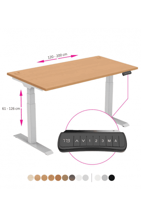 ERGO výškově nastavitelný stůl SKY buk / šedá šířka 1200-2000mm
