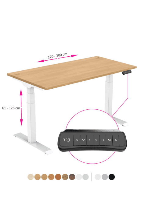 ERGO výškově nastavitelný stůl SKY dub / bílá šířka 1200-2000mm