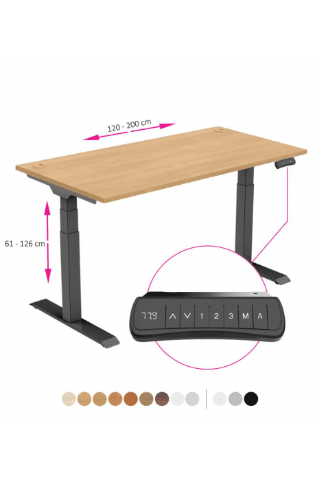 ERGO výškově nastavitelný stůl SKY dub / černá šířka 1200-2000mm