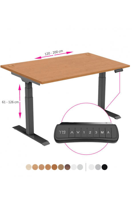 ERGO výškově nastavitelný stůl SKY olše / černá šířka 1200-2000mm