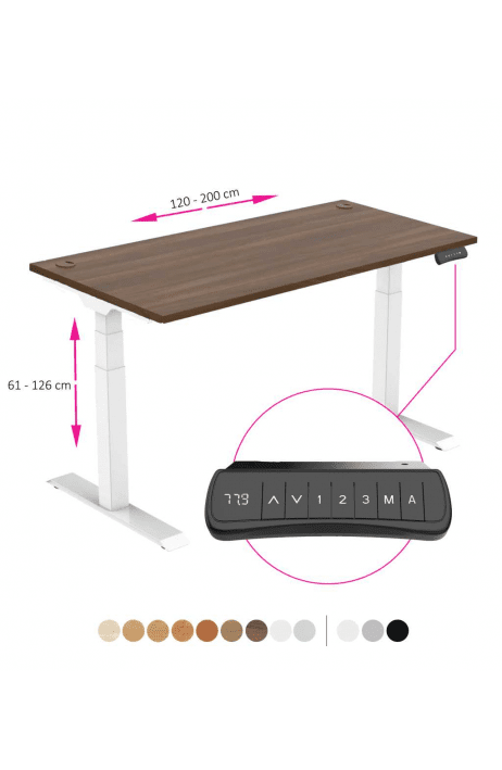 ERGO výškově nastavitelný stůl SKY ořech / bílá šířka 1200-2000mm