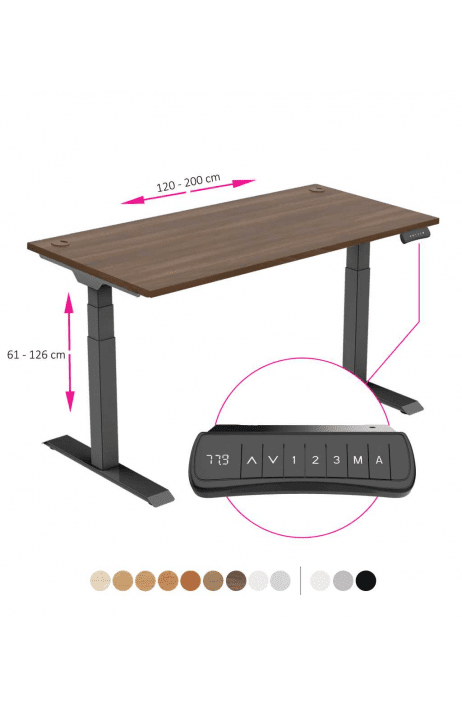 ERGO výškově nastavitelný stůl SKY ořech / černá šířka 1200-2000mm