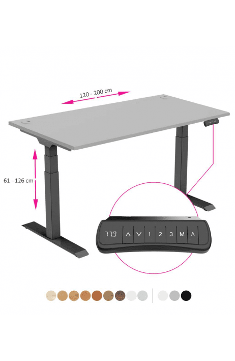 ERGO výškově nastavitelný stůl SKY šedá / černá šířka 1200-2000mm