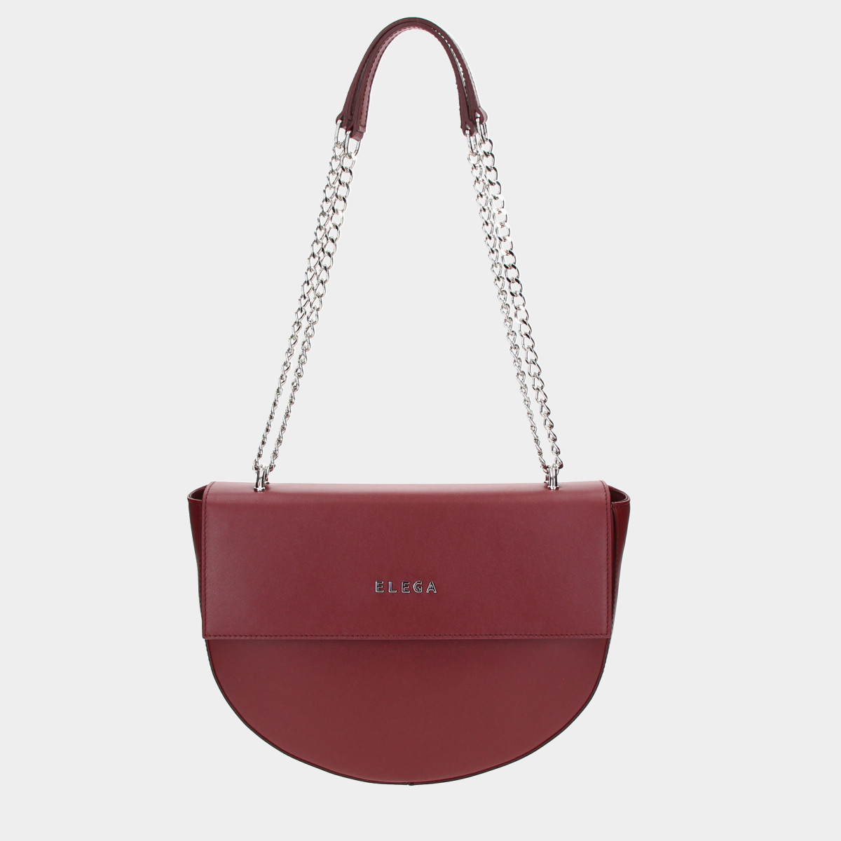 ELEGA <![CDATA[Sedlová kabelka Chainy bordó/stříbro]]>