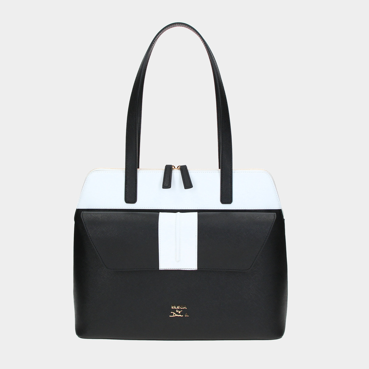 ELEGA by Dana M <![CDATA[Shopper s klopnou Contrast černá/bílá/zlato]]>