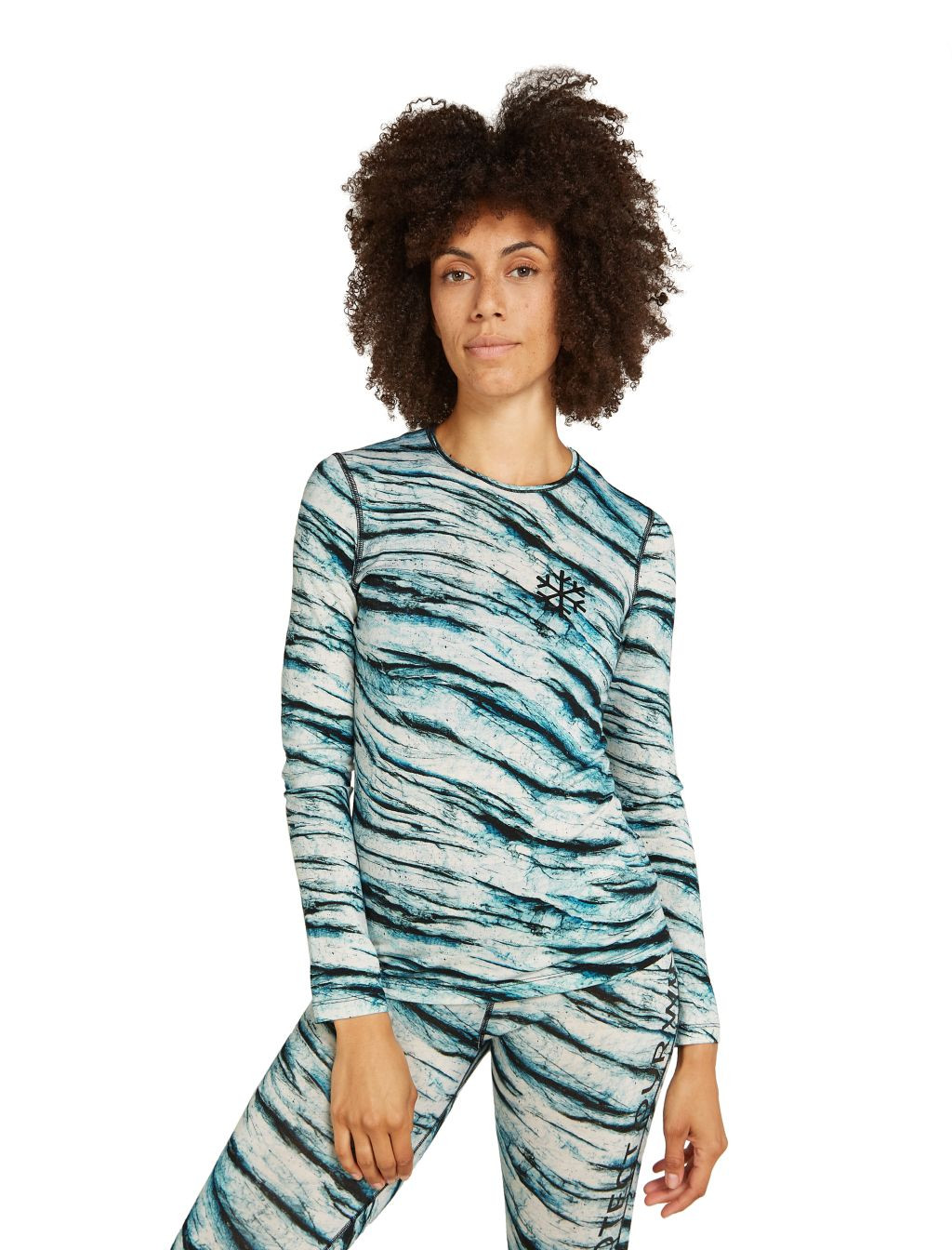 Dámské merino tričko s dlouhým rukávem ICEBREAKER Wmns 200 Oasis LS Crewe POW AOP, Snow Aop velikost: L