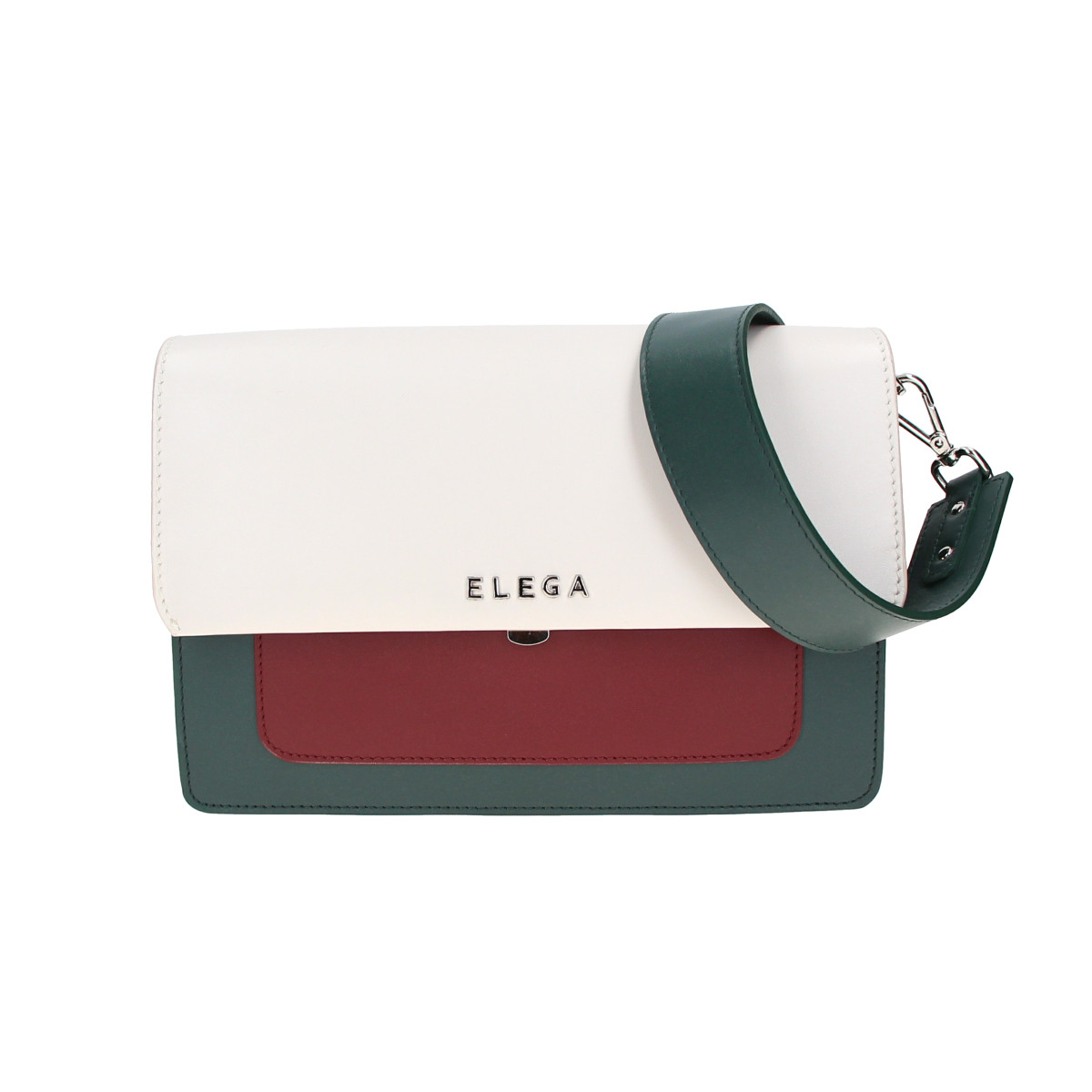 ELEGA <![CDATA[Klopnová kabelka Trekky tm.zelená/krémová/bordó]]>