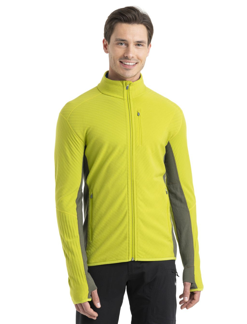 ICEBREAKER Mens Descender LS Zip, Bio Lime/Loden velikost: S