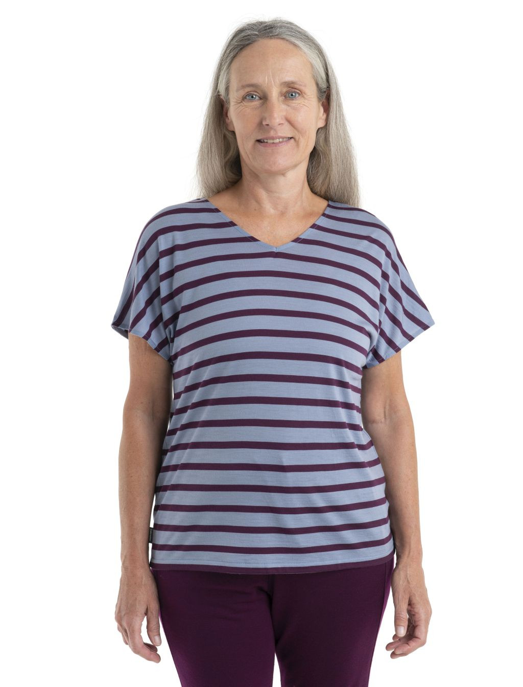 ICEBREAKER Wmns Drayden Reversible SS Top Stripe, Kyanite/Nightshade velikost: S
