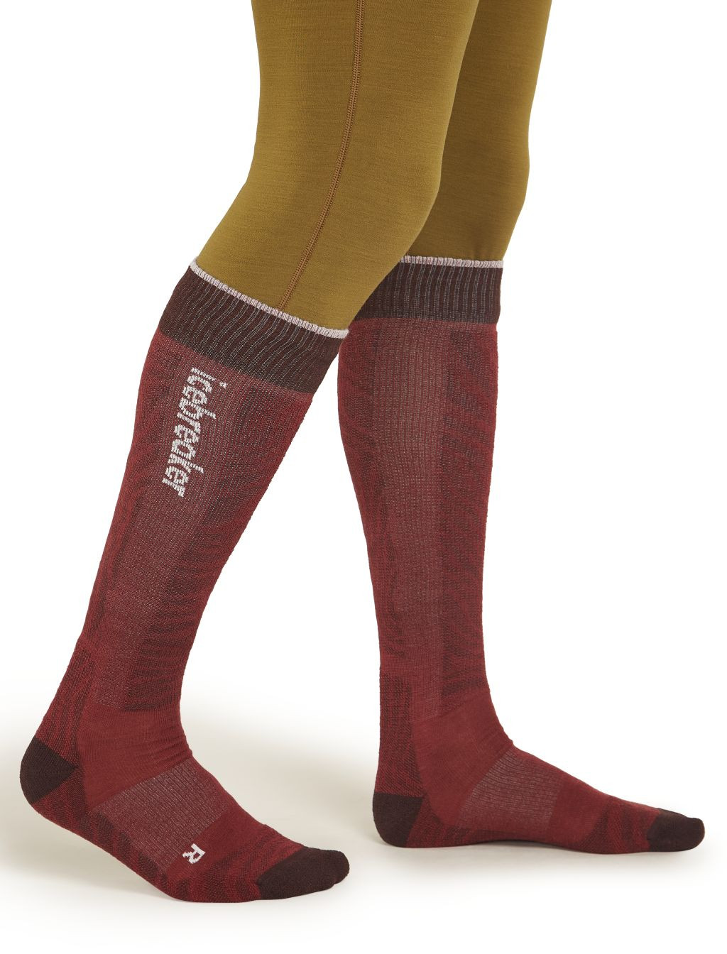 Pánské merino lyžařské ponožky ICEBREAKER Mens Ski+ Light OTC Mountain Contour, Port/Bittersweet/Snow velikost: 44,5-46,5 (L)