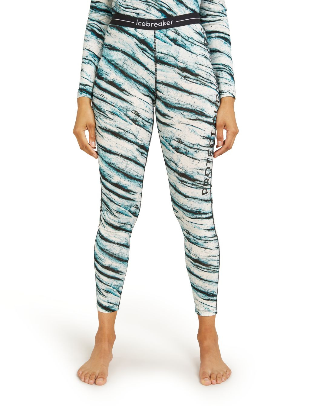 Dámské merino spodky ICEBREAKER Wmns 200 Oasis Leggings POW AOP, Snow Aop velikost: L