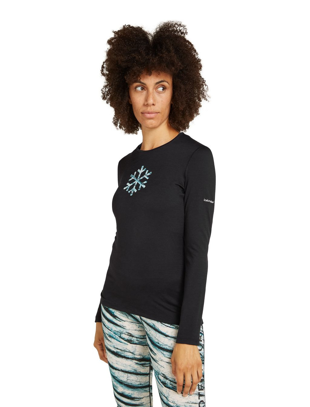 Dámské merino tričko s dlouhým rukávem ICEBREAKER Wmns 200 Oasis LS Crewe POW, Black velikost: L