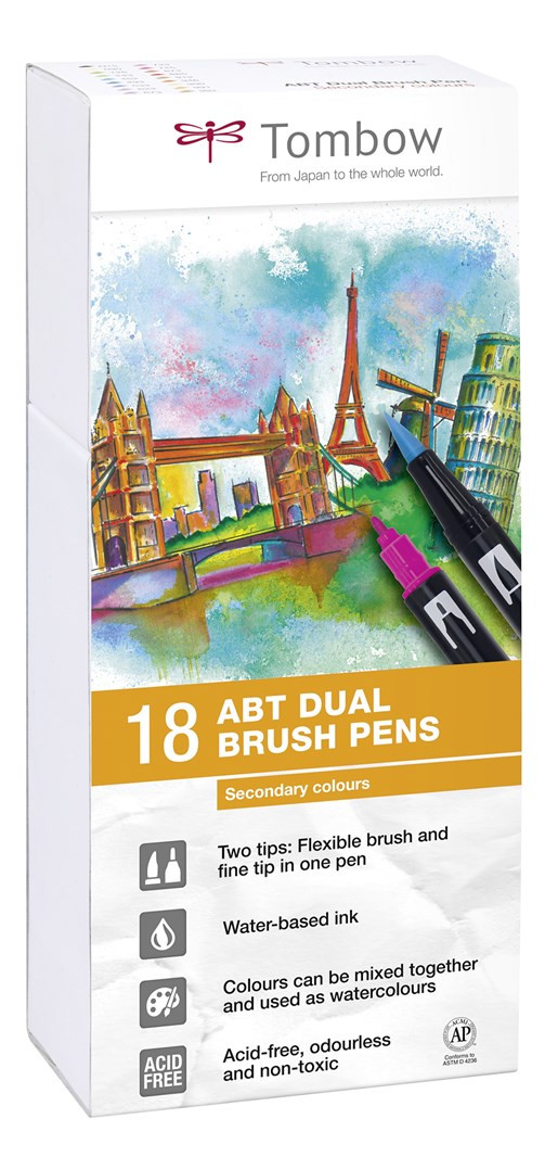 Tombow Tombow, ABT-18P-2, ABT Dual Brush pen, oboustranné popisovače, Secundary tone, 18 ks