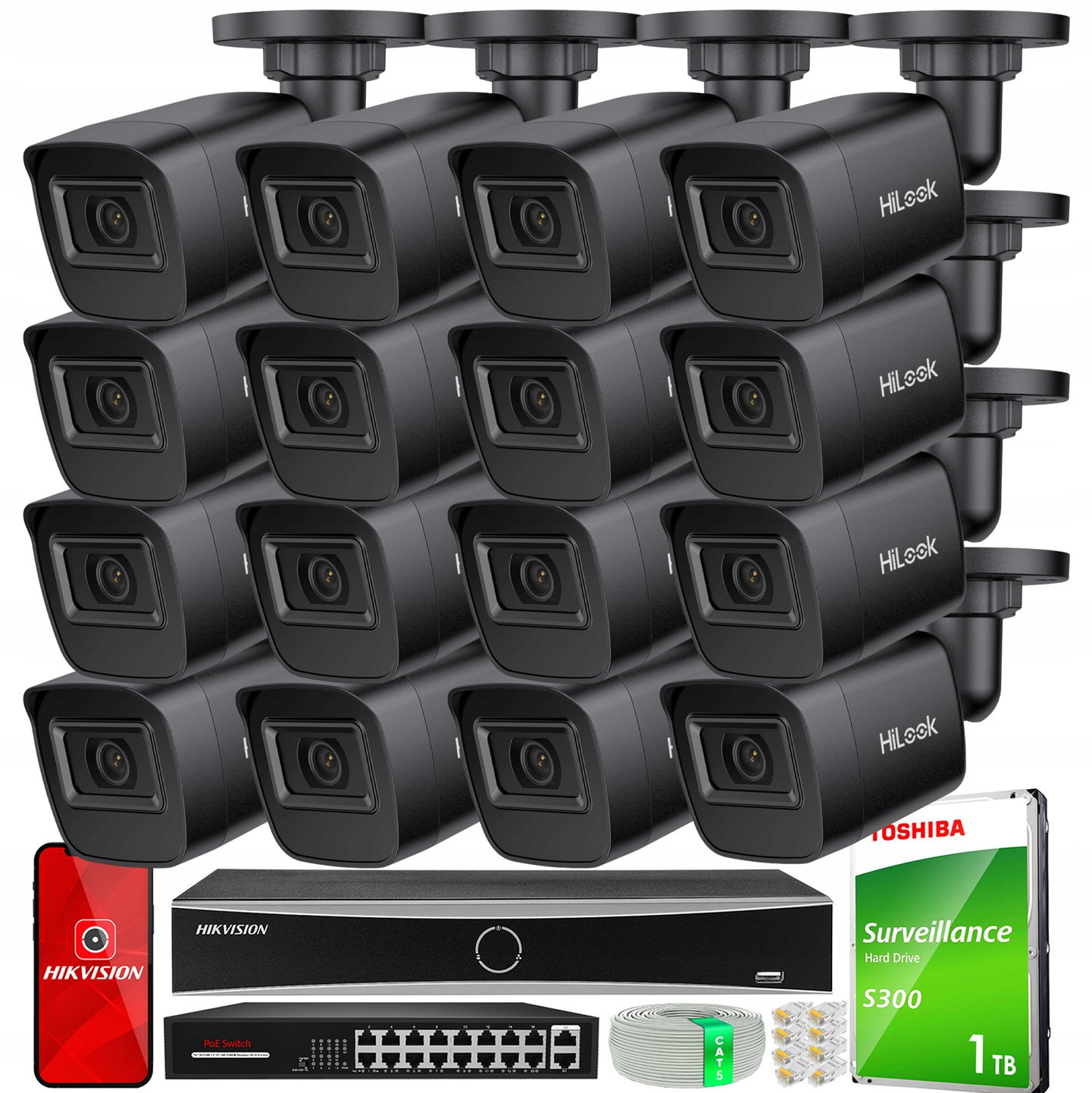 Monitorovací sada 16 kamer IPC-B141H-C 4MPx Rekordér DS-7616NXI-K2 1TB