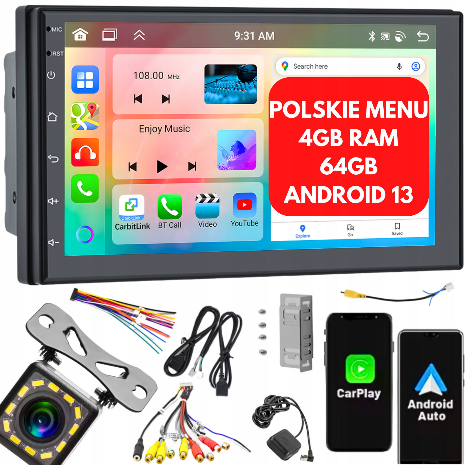 2 Din 4GB/64GB Android Auto Carplay Android 13 Rds Dsp 7