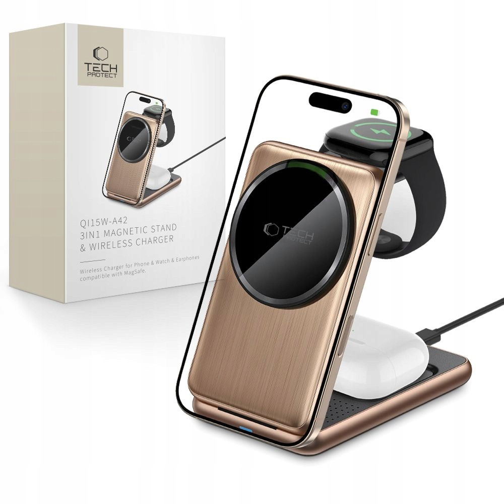 Bezdrátová Nabíječka 3V1 Tech-protect Qi 15W-A42 Magsafe Zlatá