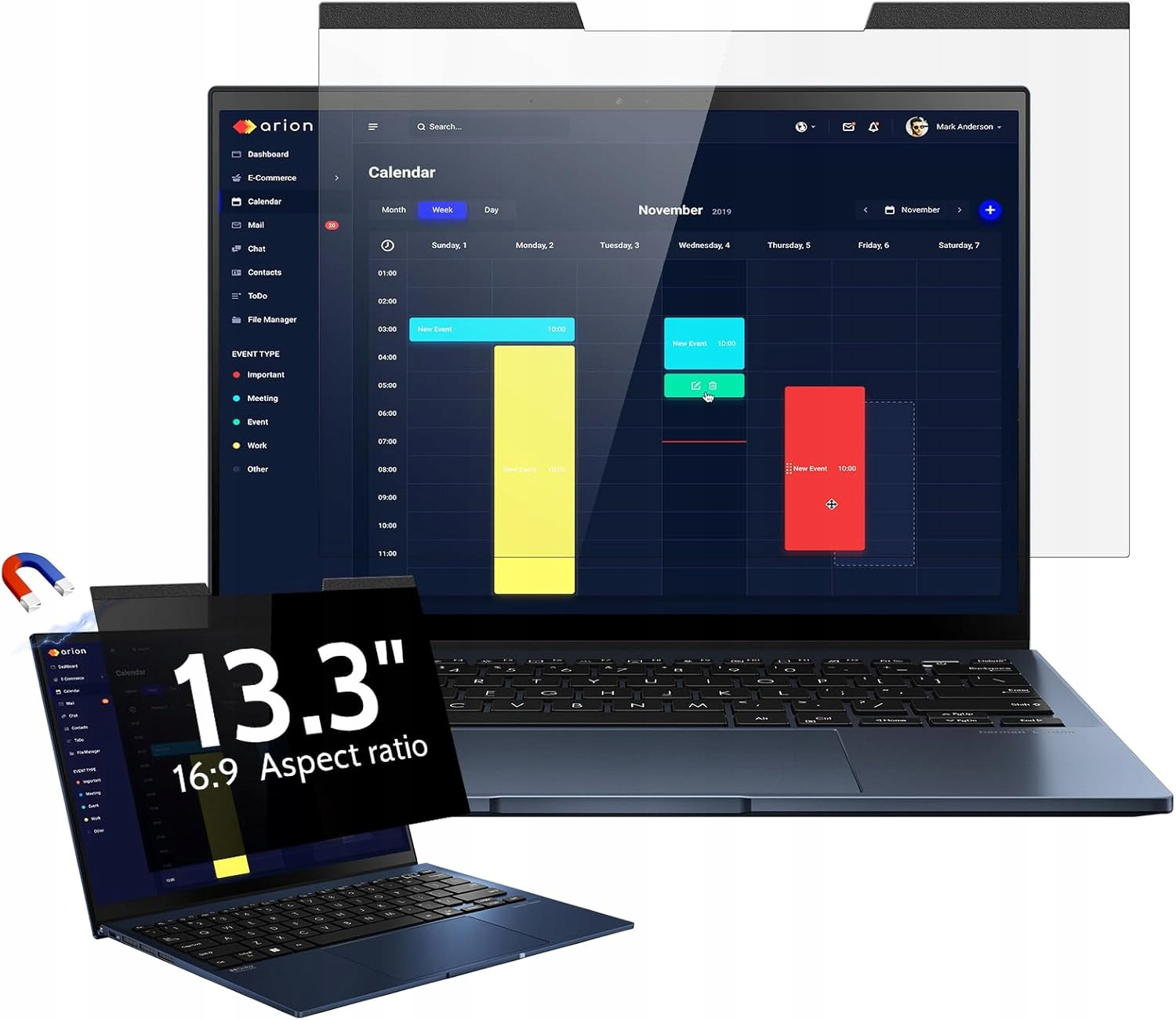 Filtr Soukromí obrazovky 13.3-palců Pro Obrazovku Notebooku, VhodnéPro HP/Dell/Acer