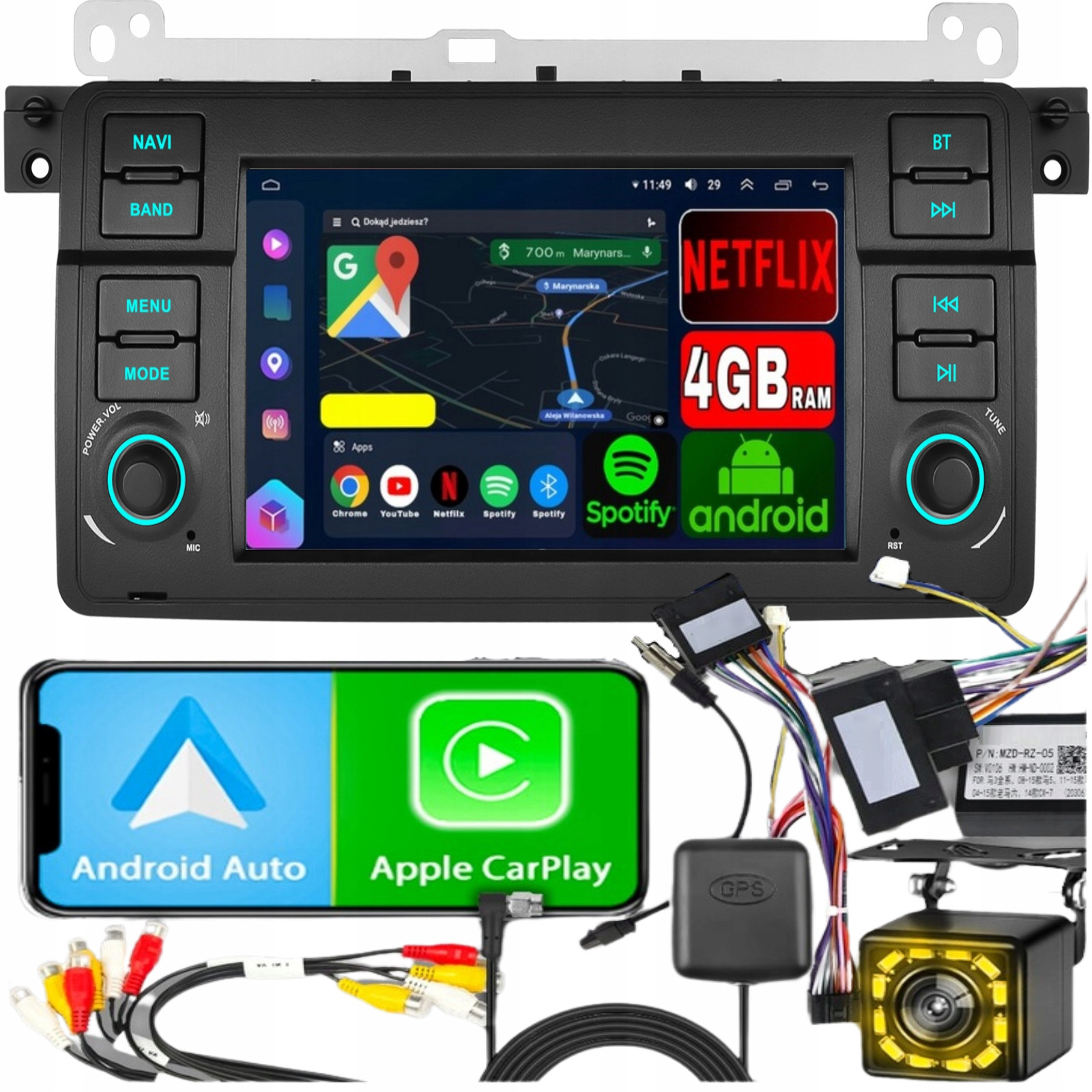 Autorádio pro Bmw E46 Android Gps Wifi 4 Gb Carplay Navigace Rds