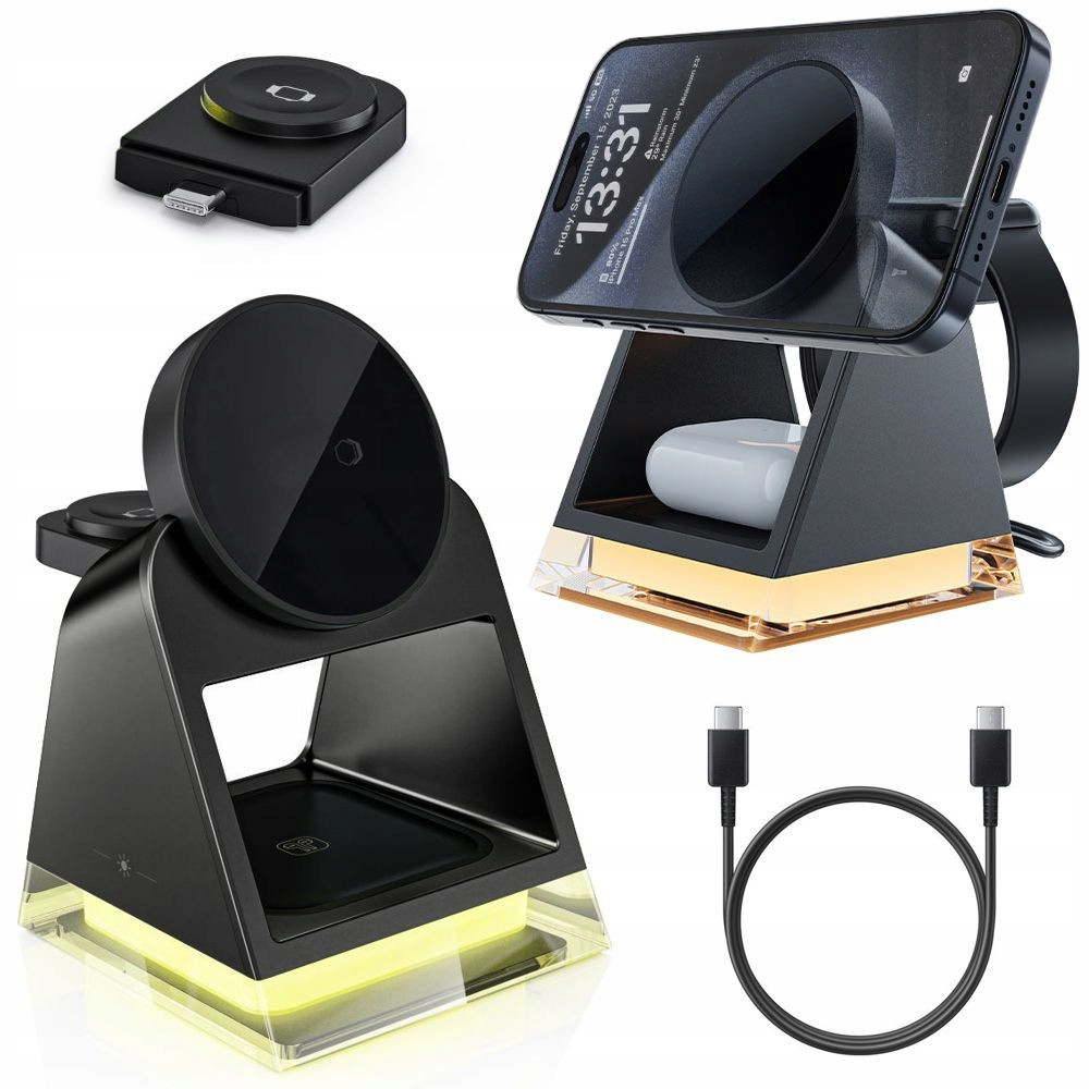 Stanice Bezdrátová nabíječka 3v1 s MagSafe Usb-c Led světlo pro iPhone