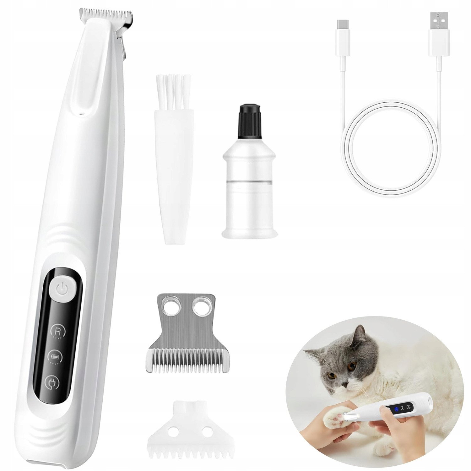 Zastřihovač Usb Pro Psa Na Tlapky Strojek Na Kočičí Srst Tichý Chod Led Lampičkou