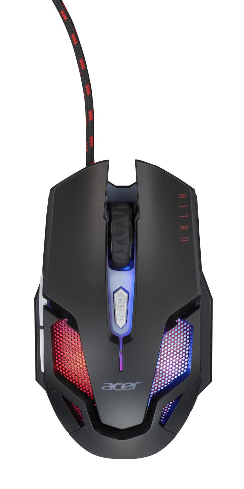 Acer NITRO GAMING MOUSE II - herní myš optická, max. 7200dpi (6 úrovní - 800-7200), 7 typů podsvícení, 6 tlačítek