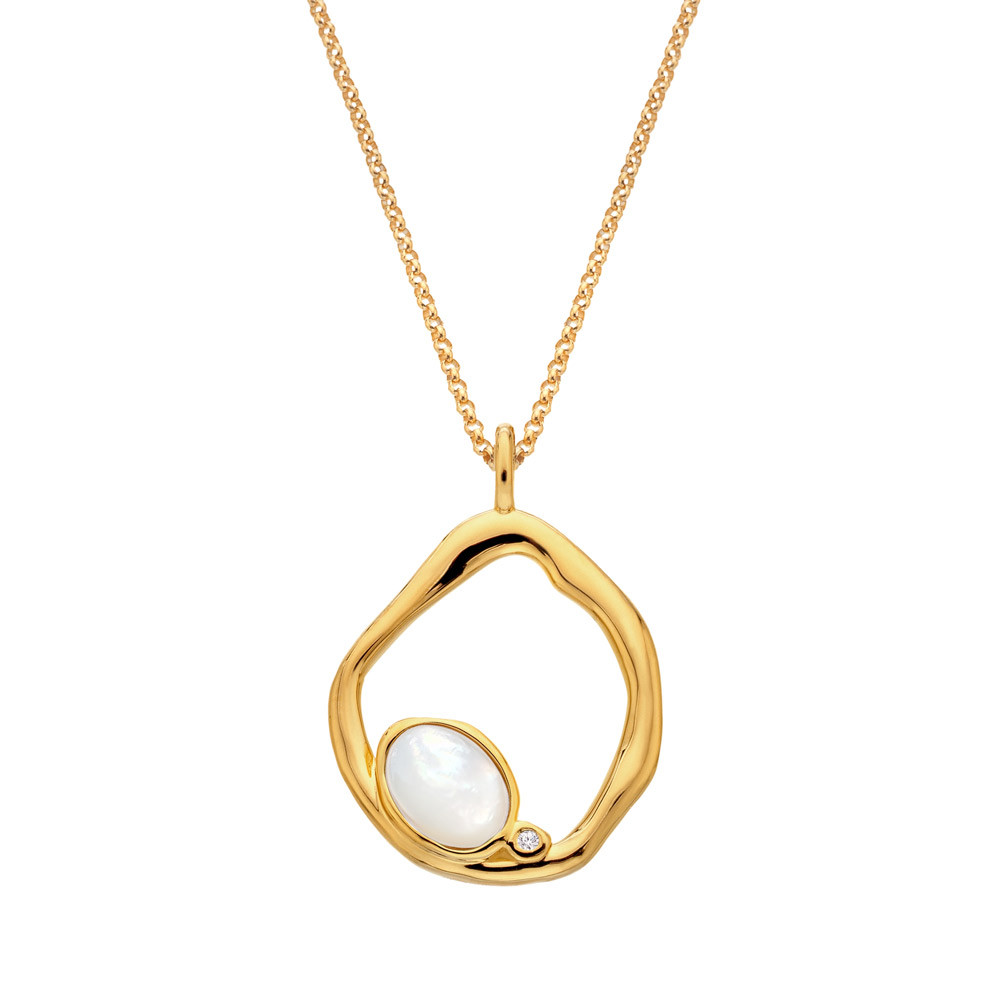 Hot Diamonds Pozlacený náhrdelník s perletí a diamantem Gemstones DP1023 (řetízek, přívěsek)