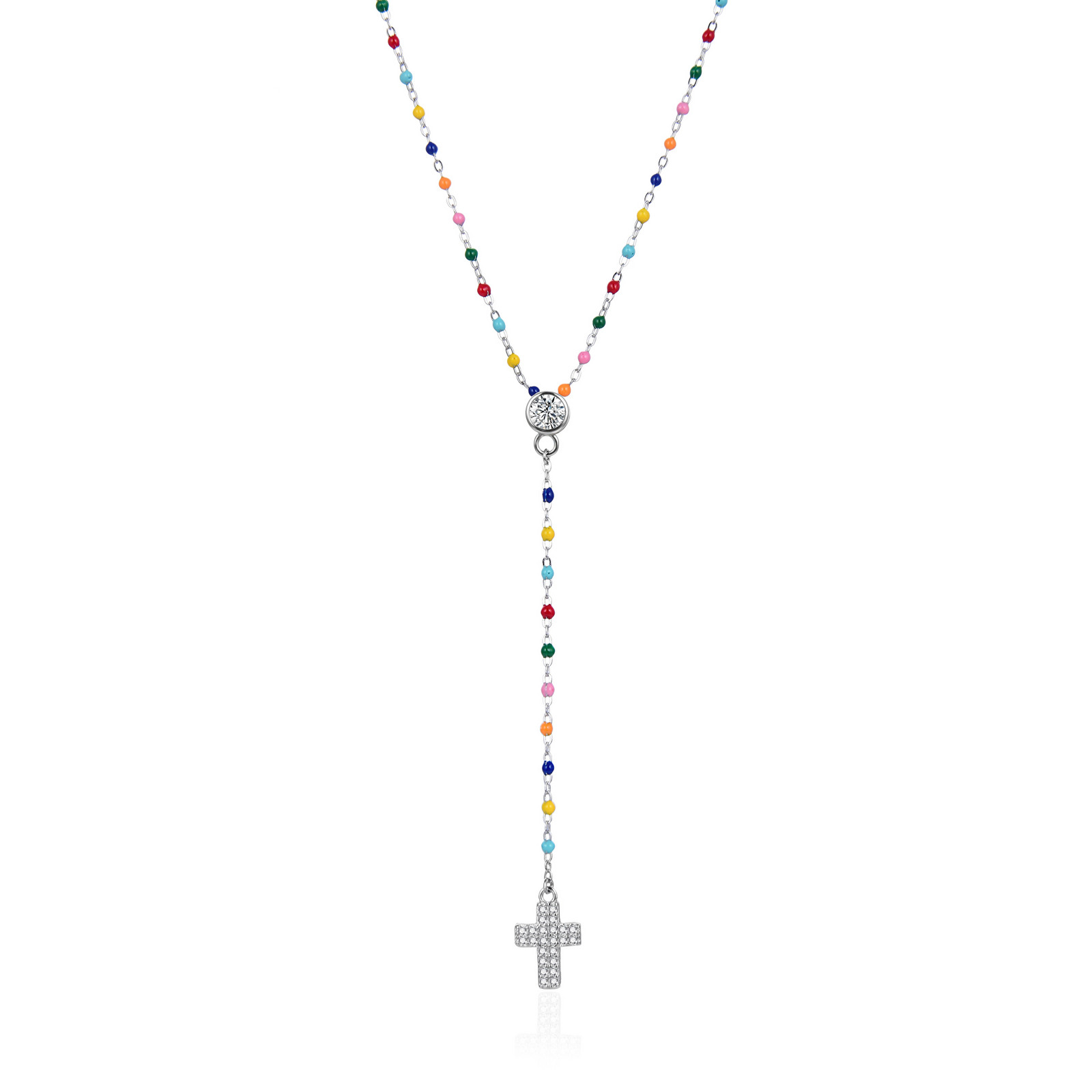 Agato Stříbrný náhrdelník s kuličkami a křížkem AGT-N011C (řetízek, přívěsek)