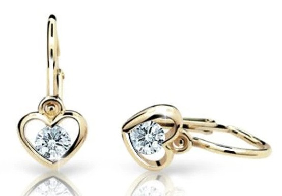 Cutie Diamonds Dětské náušnice Srdíčka ze žlutého zlata s brilianty DC1943-10-10-X-1