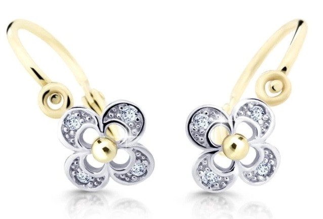 Cutie Diamonds Dětské bicolor náušnice ze zlata Čtyřlístek s brilianty DC2200-10-00-X-1
