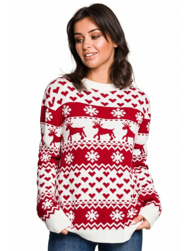 Dámský vánoční svetr BK039 - BEwear - S/M - červená-bílá