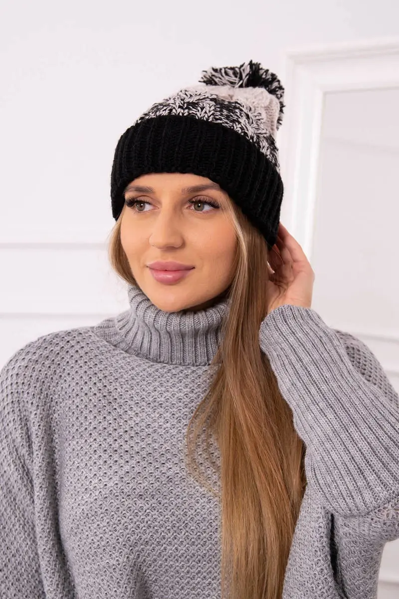 Kesi Dámská čepice s bambulí Abigail K326 béžová+černá