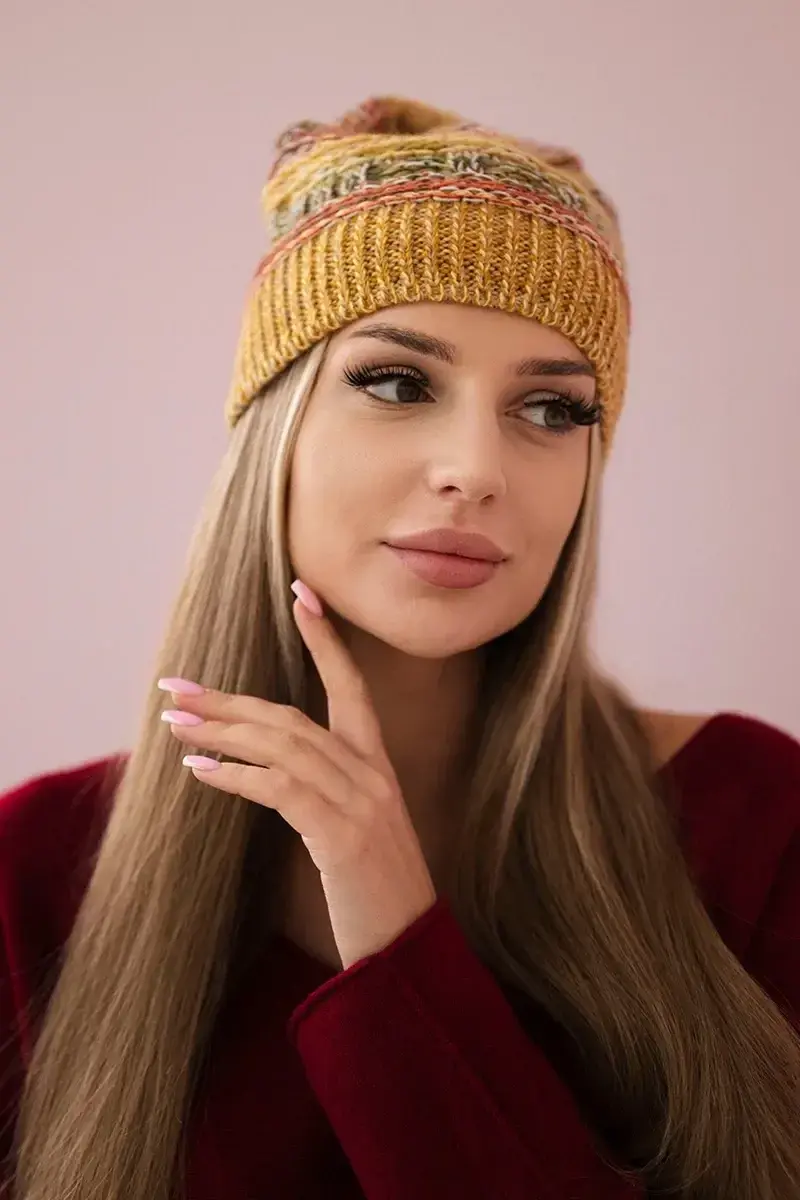 Kesi Čepice s fleecem Patrycja K254 hořčice+khaki