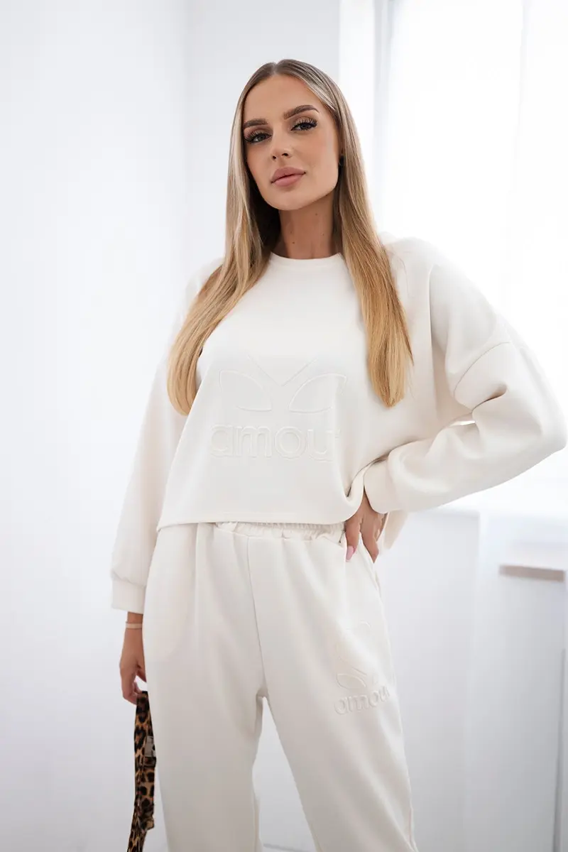 Kesi Włoski Viskózový komplet Amour teplákové + kalhoty tmavě béžová