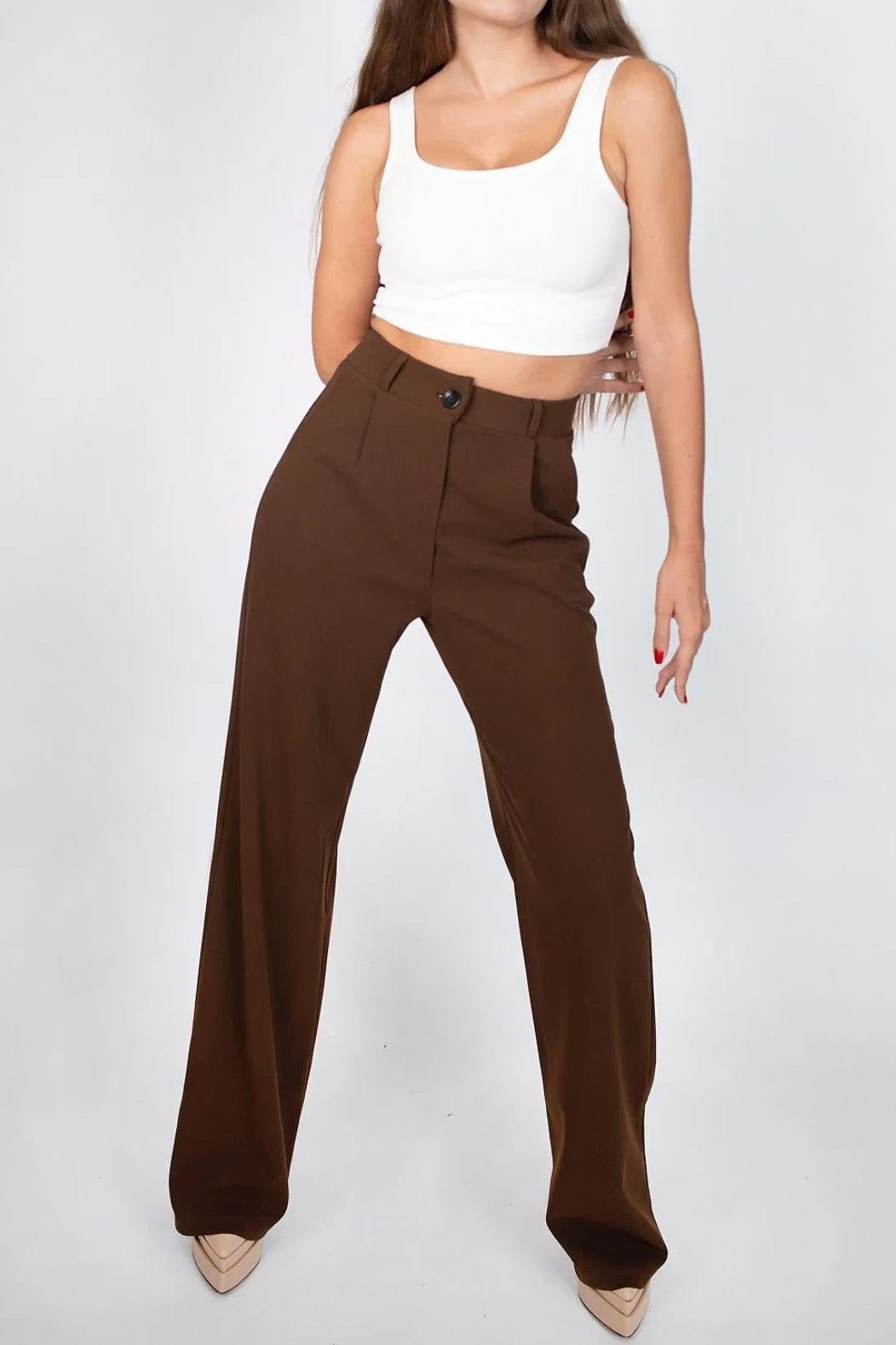 60948 Dewberry Oversize Women Trousers-COFFEE