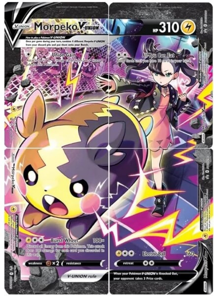 Pokémon čtyři karty Crown Zenith Morpeko V Union + professor Burnet