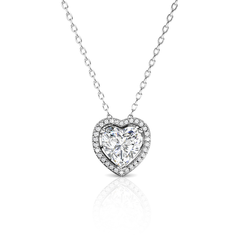 Royal Fashion stříbrný náhrdelník Swarovski Srdce DPS0720-WG